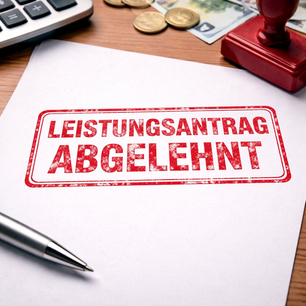 Berufsunfähigkeitsversicherung, ein Leistungsantrag
            mit einem Stempel Leistungsantrag abgelehnt.